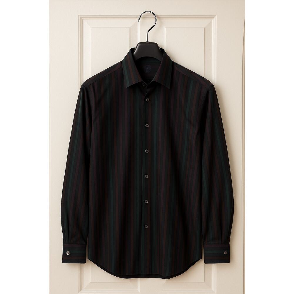 BUGATCHI UOMO Men’s Button Front Long‎ Sleeve Striped Shirt Size M Medium Cotton